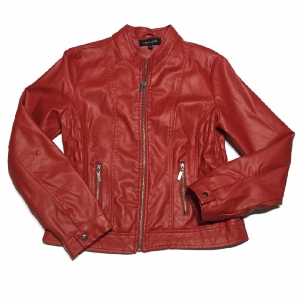 New Look red vegan leather jacket size Large